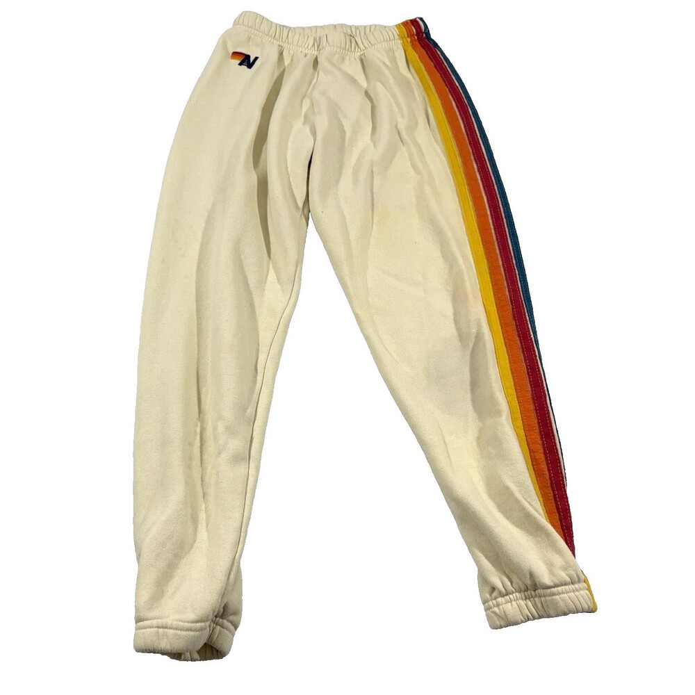 Aviator Nation 5 Stripe Womens Sweatpants Vintage White Fleece Sz XS Flaw USA